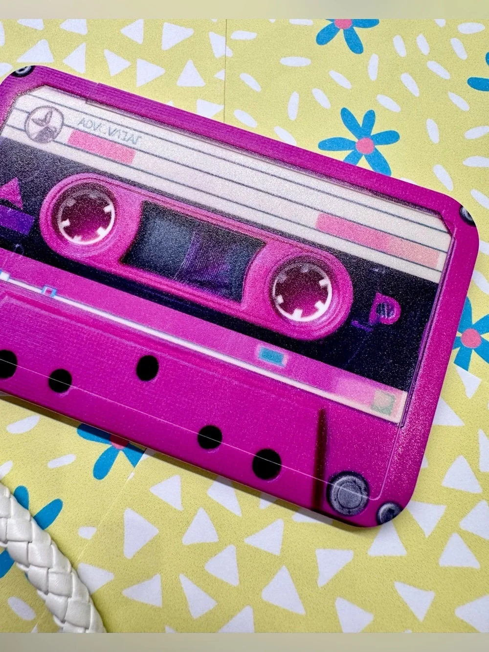 New Retro 80s 90s Style Cassette Tape Purple ID Card Holder & Woven Keychain